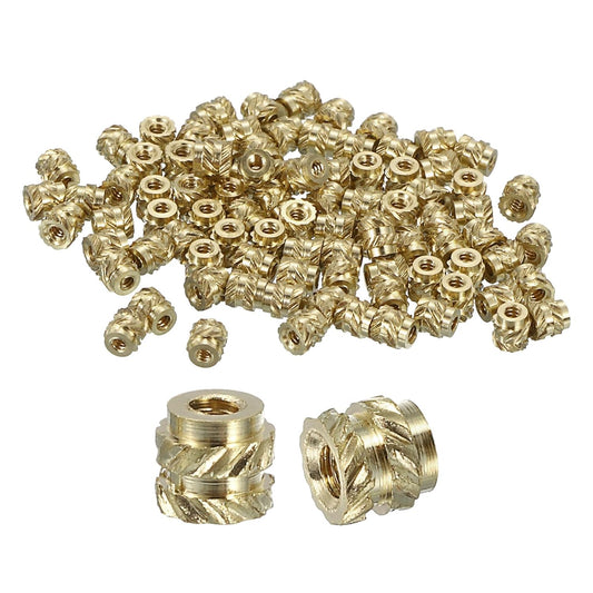 Insertii filetate din alama QUARKZMAN M1 x 0.25, Ø2 x 1.8 mm, set 100 buc, piulite moletate termofixabile pentru plastic, heat set inserts pentru imprimare 3D, filet metric interior, montaj prin caldura sau ultrasunete, rezistente la coroziune