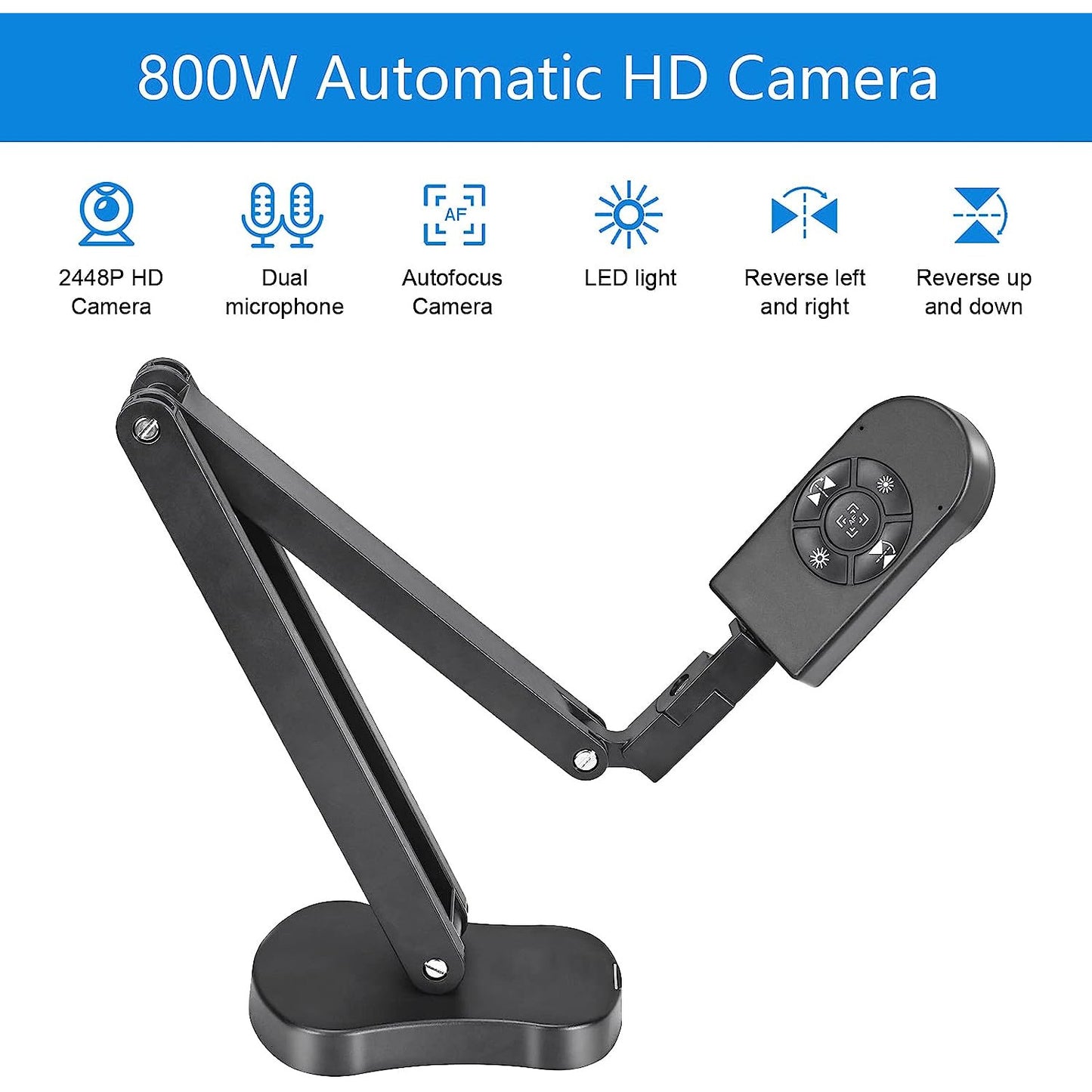 Camera de documente, 8MP, 4K, cu lampa LED reglabila pe 3 niveluri, microfon dublu, luminozitate reglabila, USB, dimensiune A3, pentru Windows, Mac, Chromebook