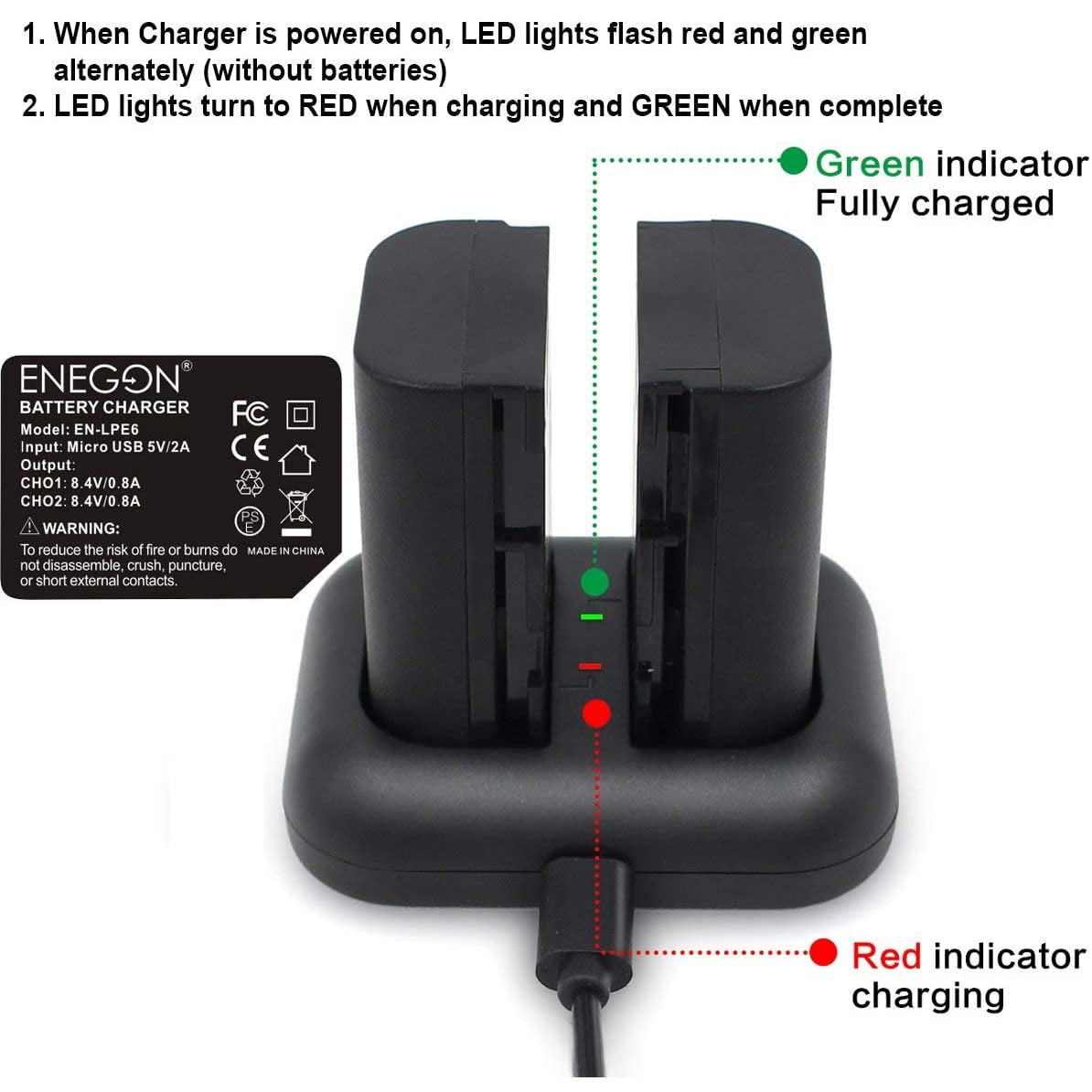 Set 2 acumulatori 2000 mAh LP-E6, LP-E6N cu incarcator dublu, Enegon, Pentru Canon