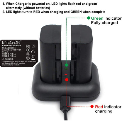 Set 2 acumulatori 2000 mAh LP-E6, LP-E6N cu incarcator dublu, Enegon, Pentru Canon