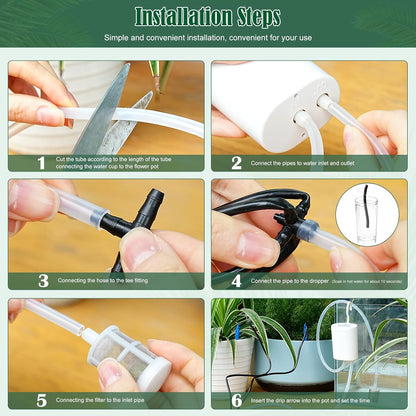 Sistem de irigare prin picurare pentru plante in ghiveci, cu acumulator 2000 mAh reincarcabil USB, furtun de 2m, 16 picuratoare, display LED, alb