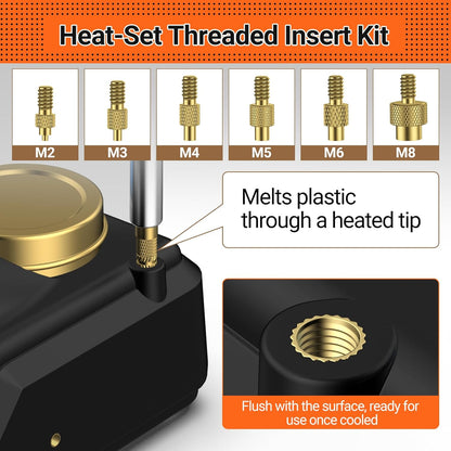 Set varfuri de lipire Preciva cu insertii filetate M2-M8, ciocan de lipit de 60 W, 6 varfuri de lipire + 350 insertii filetate, accesorii profesionale pentru lipit si reparatii DIY