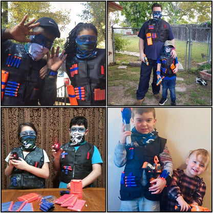 Set vesta compatibila Nerf N-Strike cu 50 sageti de burete, ochelari de protectie, incarcator, esarfa si bratara, sageti rosii