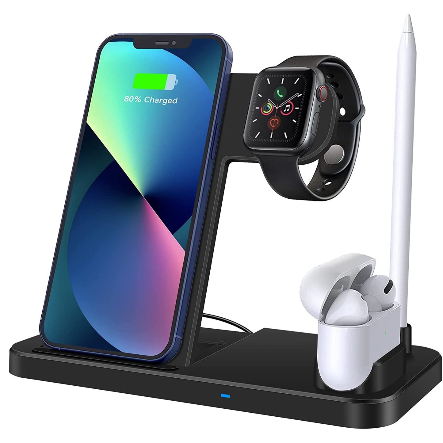 Incarcator wireless 4 in 1, statie de incarcare 15W Qi Fast Charge universal, compatibil Apple Watch si iPhone 12/12 Pro/SE/11/11pro/X/XS/XR/Xs Max, Samsung Galaxy S10 Plus, S10, S10E, S9 Plus