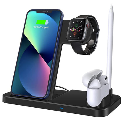 Incarcator wireless 4 in 1, statie de incarcare 15W Qi Fast Charge universal, compatibil Apple Watch si iPhone 12/12 Pro/SE/11/11pro/X/XS/XR/Xs Max, Samsung Galaxy S10 Plus, S10, S10E, S9 Plus