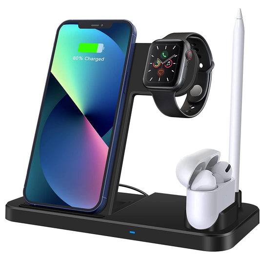 Incarcator wireless 4 in 1, statie de incarcare 15W Qi Fast Charge universal, compatibil Apple Watch si iPhone 12/12 Pro/SE/11/11pro/X/XS/XR/Xs Max, Samsung Galaxy S10 Plus, S10, S10E, S9 Plus