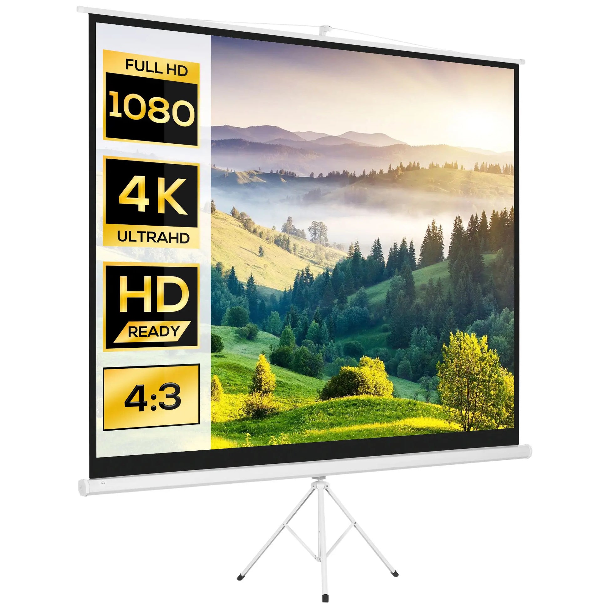 Ecran de proiectie pentru videoproiector de 120" Format 4:3, 244x183 cm, Inaltime maxima: 3.2 m, din Tesatura Tip Plasa, Plastic si Metal, cu Trepied, Alb