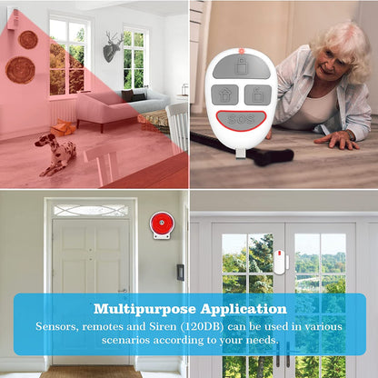 Sistem de alarma WiFi smart, pentru usi si ferestre, cu 10 senzori, magnetici, senzor de miscare, 2 telecomenzi, sirena 120 dB si unitate centrala cu afisaj si iluminata