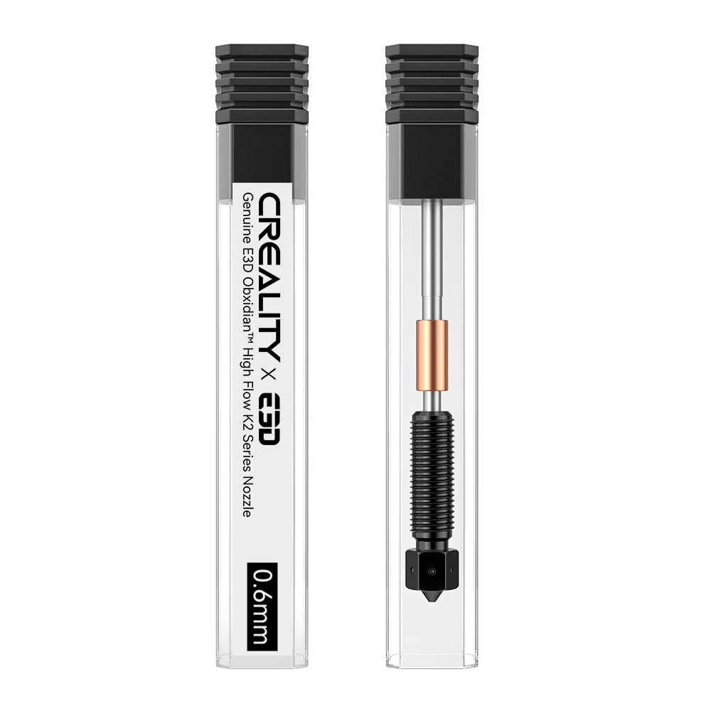 Duza E3D Obsidian 0,6 mm pentru imprimanta 3D Creality K2 – 4 canale High Flow, HeatBreak titan, insertie otel + E3DLC, compatibila abrazive & flex, schimb rapid, performanta stabila