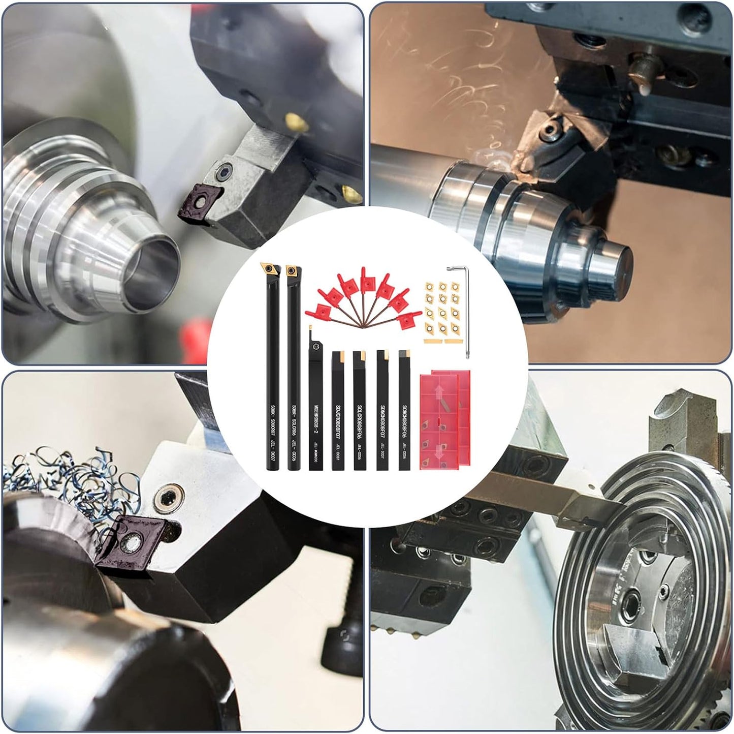 Set scule de strunjire Donken 28, 7 suporturi scule rotative 8 mm cu 14 placute carbura si 7 chei, suport tija burghiu, precizie ridicata