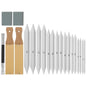 Set estompe, 22 piese, cu 16 creioane de hartie, 2 radiere, 2 smirghel ascutit mina, 2 radiere si prelungitor creion, pentru amestecarea culorilor, desen, schite, cu husa de depozitare