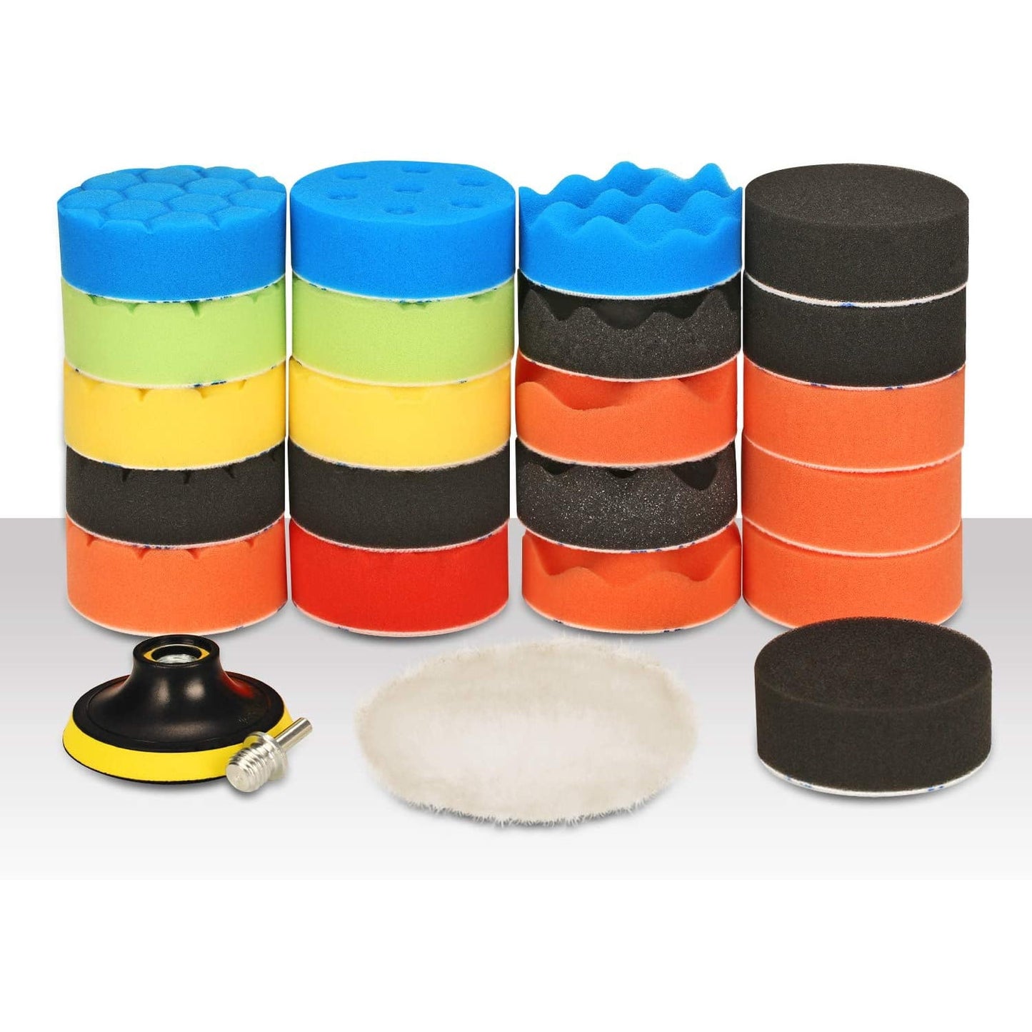 Set de 25 bureti pentru polish 80 mm, cu taler M14 cu discuri de burete si lana, cu adaptor pentru bormasina