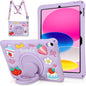 Husa de protectie pentru iPad Gen 11 (A16) de 11inch si iPad Gen 10 10, 9 inch, cu stand tip inel pliabil si rotativ, curea de umar detasabila, rezistenta la socuri, mov