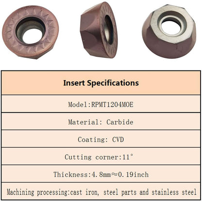 Set cutit de strung cu placute amovibile rotunde, 11 piese de strunjit din carbura RPMT1204MOE si bara de 16 mm/100 mm, multifunctional