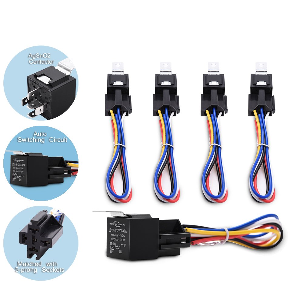 Set de 5 releu auto 12V 30/40A, cu priza, universal, Mictuning