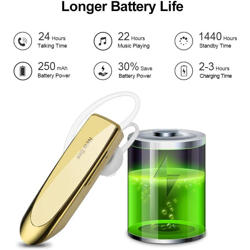 Casca New Bee Bluetooth V5.0, Handsfree, wireless, Reincarcabile, Stereo, Auriu