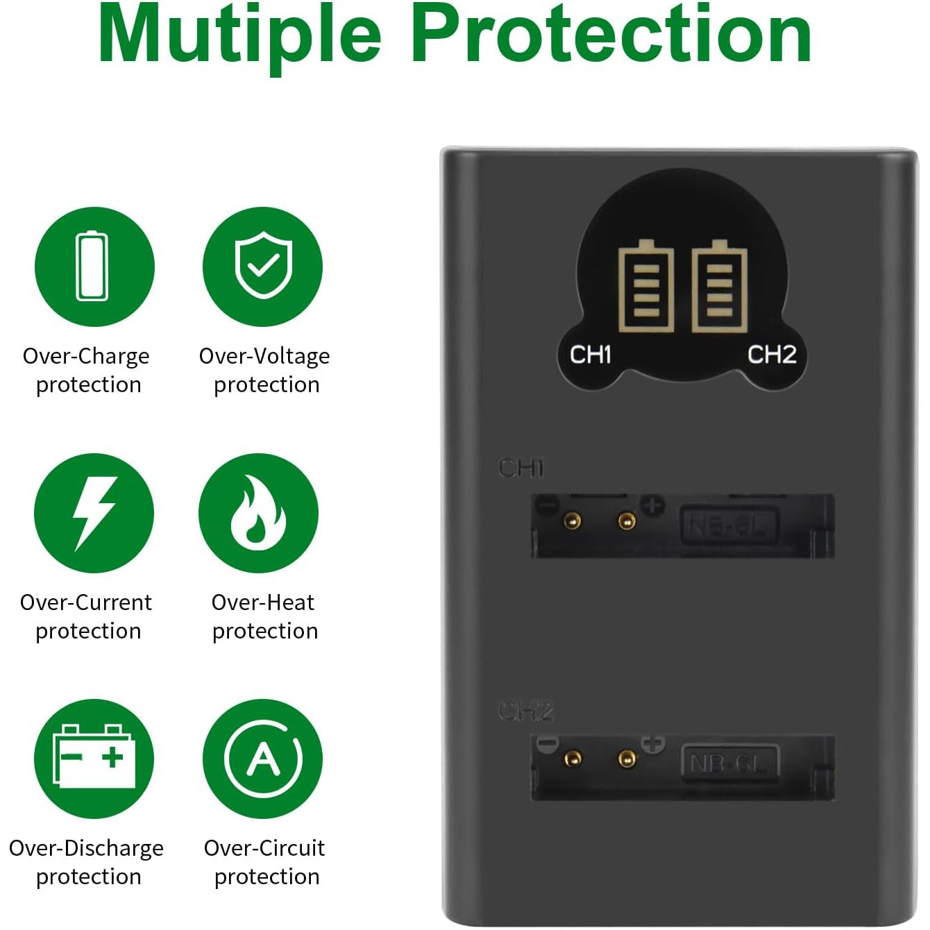 Set 2 acumulatori NB-6L, NB-6LH de 1500mAh cu incarcator dublu LCD USB pentru Canon PowerShot SX530HS, SX710HS, SX610HS, SX700HS, SX600HS, D30, S120, S200, SX510HS, 110 is, IXY 10S