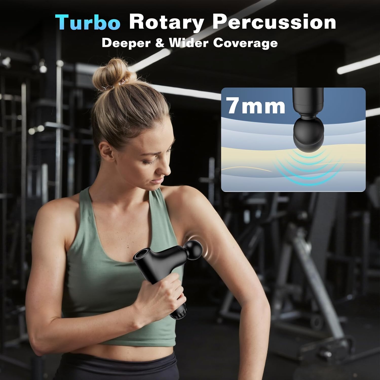 Aparat de masaj muscular tip pistol YIXISI, 4 niveluri de viteza, mod turbo, motor fara perii silentios, maner extensibil, include 4 capete speciale de masaj, pentru spate, umeri si corp, relaxare profunda si recuperare musculara