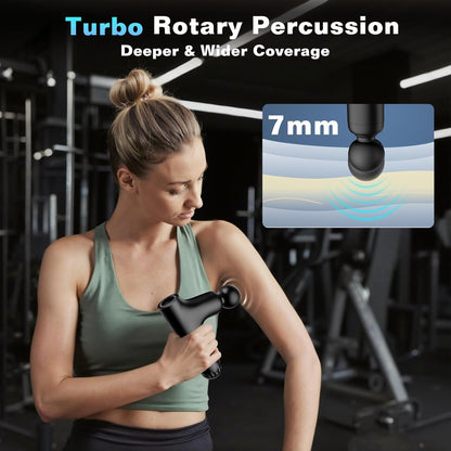 Aparat de masaj muscular tip pistol YIXISI, 4 niveluri de viteza, mod turbo, motor fara perii silentios, maner extensibil, include 4 capete speciale de masaj, pentru spate, umeri si corp, relaxare profunda si recuperare musculara