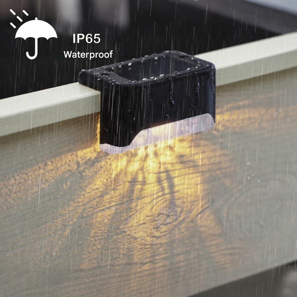 Set 12 lampi solare LED pentru trepte si terasa, impermeabile IP65, lumina alb cald – Iluminat exterior cu incarcare solara automata, pentru scari, gard, curte, gradina, alee sau piscina, negru