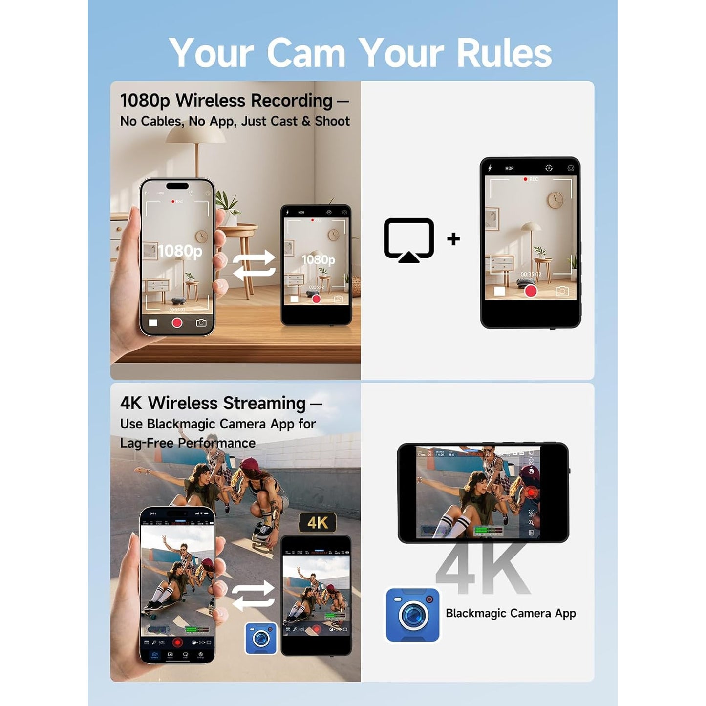 Monitor de selfie wireless pentru smartphone, ecran suplimentar magnetic pentru iPhone si Android, 3.9 inch, cu difuzor incorporat, 50 m distanta de conectare, autonomie 3 ore, negru