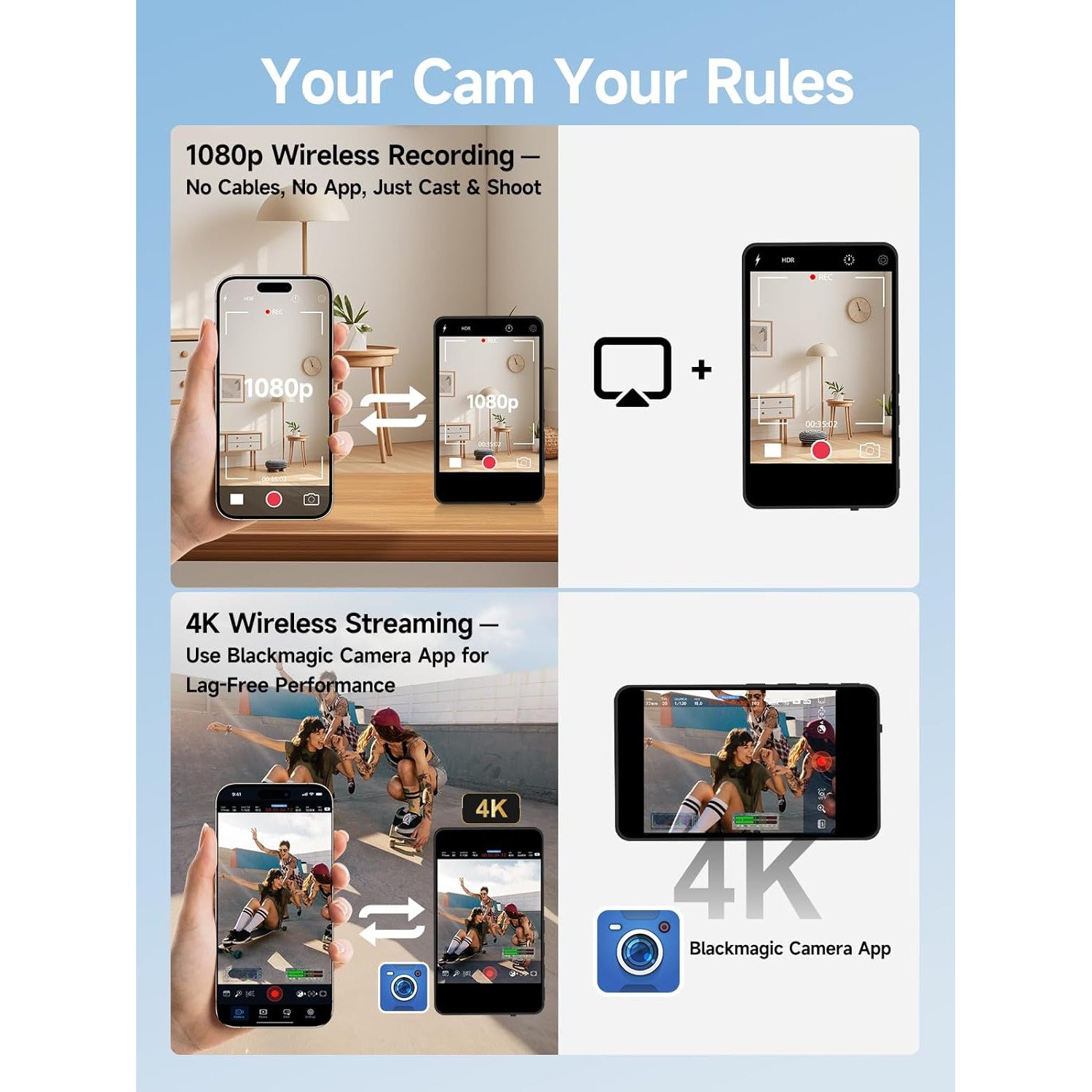 Monitor de selfie wireless pentru smartphone, ecran suplimentar magnetic pentru iPhone si Android, 3.9 inch, cu difuzor incorporat, 50 m distanta de conectare, autonomie 3 ore, negru
