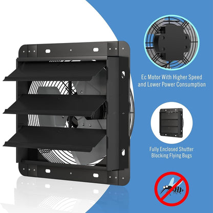 Ventilator industrial axial Aygrochy 300 mm, motor EC 40W, debit aer 1630 m³/h, cu reglaj al vitezei in 9 trepte, montaj perete/fereastra, pentru garaj, pod si bucatarie, zgomot redus 42 dB, clasa energetica A