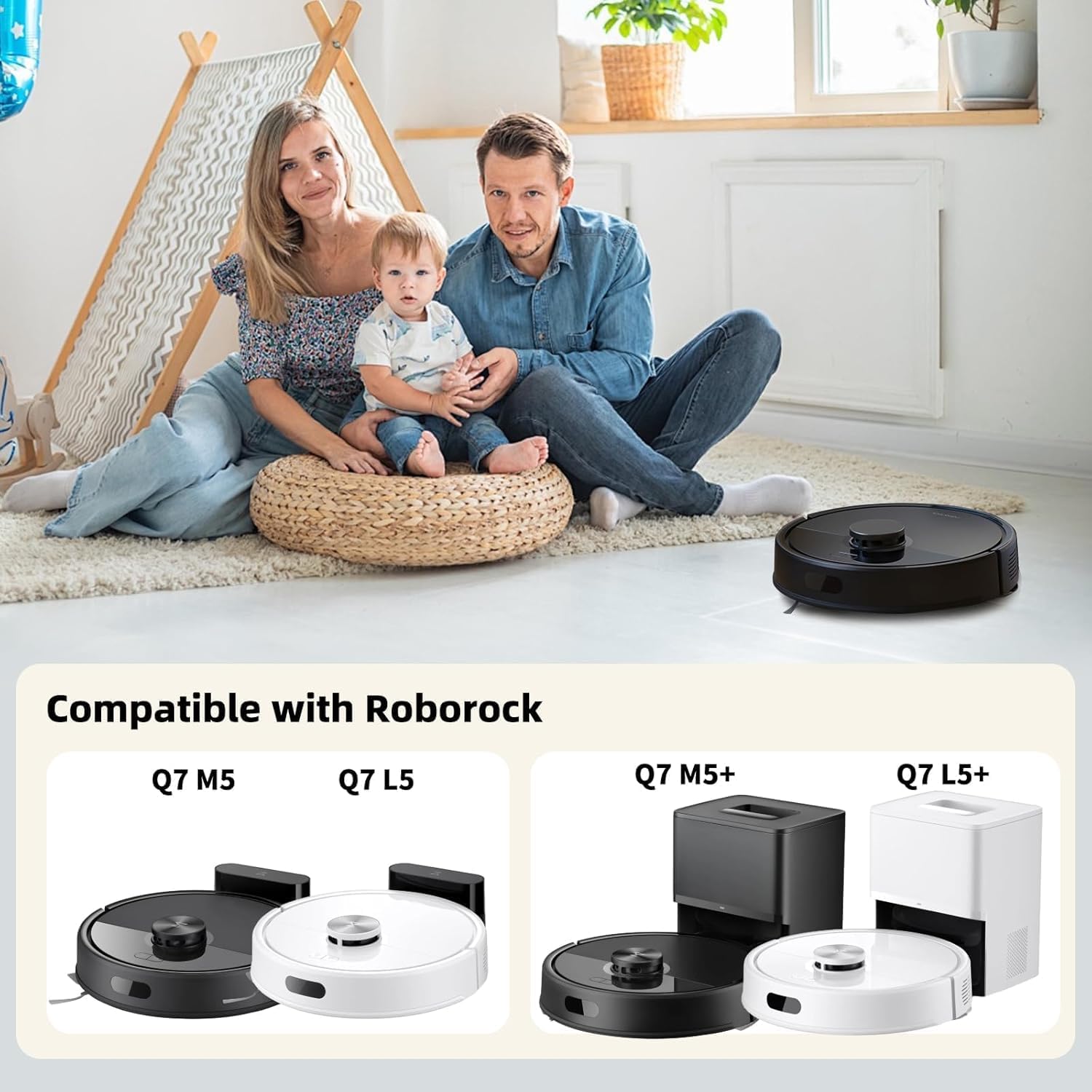 Set accesorii pentru aspirator robot Roborock Q7 M5, Q7 M5+, Q7 L5, Q7 L5+, cu 1 perie tambur, 4 filtre HEPA, 6 lavete, 4 perii laterale1 perie de curatare si surubelnita