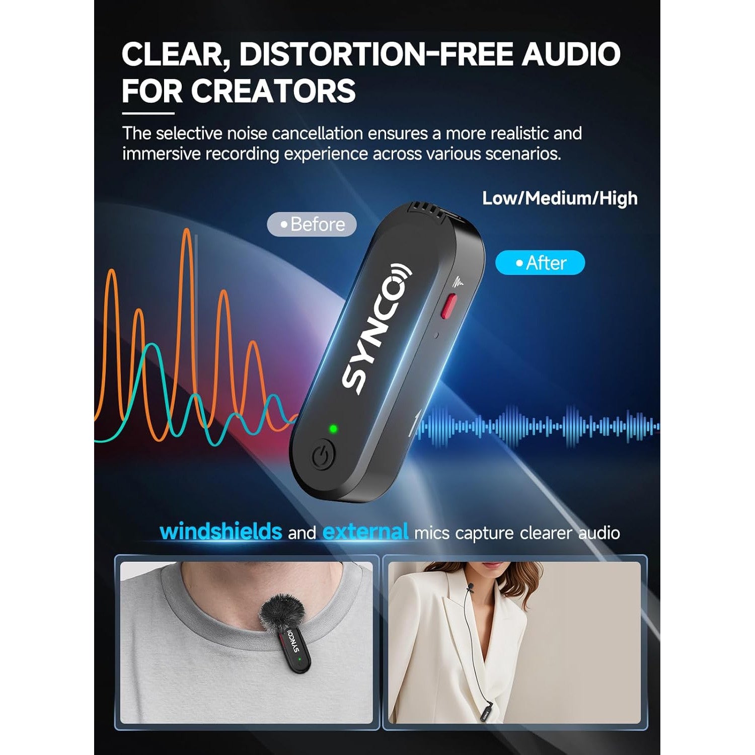 Set 2 microfoane lavaliera profesionale wireless 2.4GHz, raza actiune 250 m, receptor cu touchscreen de 2 inch, 10 ore timp functionare, anulare zgomot, inregistrare de siguranta, pentru PC, Laptop, Smartphone, Camere DSLR