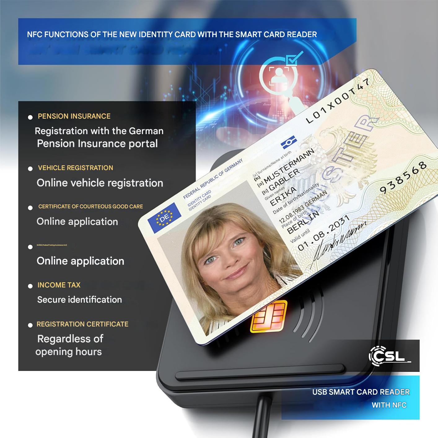 Cititor electronic carti de identitate cu Nfc, carduri inteligente si SIM, compatibil cu Mac OS X si Windows 11, pentru carte de identitate noua, card sanatate si carduri bancare
