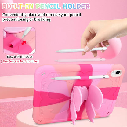 Husa de protectie pentru iPad Gen11, 11inch 2025 A16 si Gen 10, 10,9 inch 2022, cu stand stil fluture, suport pix, margini intarite, curea de umar, carcasa rezistenta la socuri, roz
