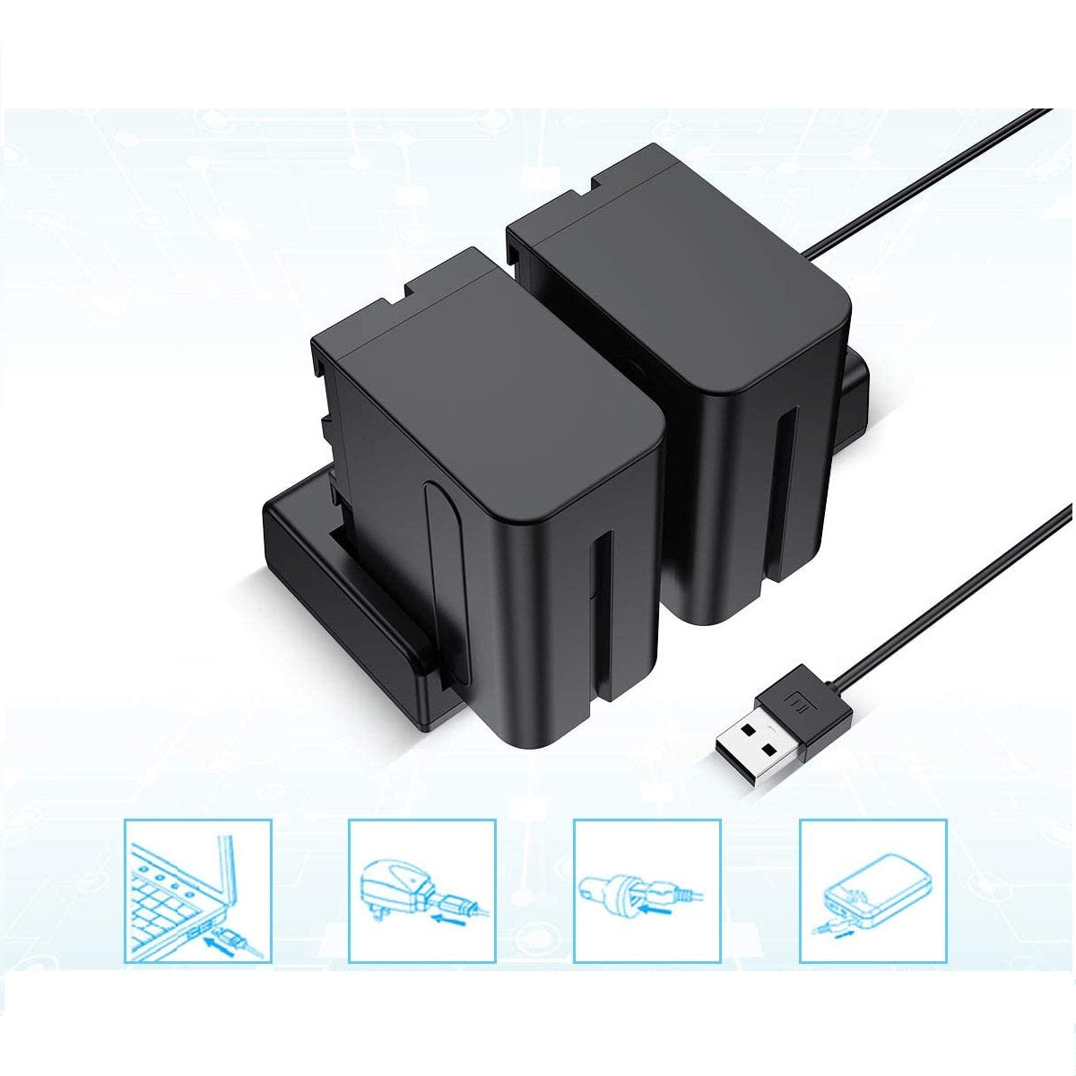 Set 2 acumulatori 8800mAh, Incarcator dublu cu LCD, compatibil cu Sony NP-F970 F960 F930 F950, Sony DCR-VX2100 DSR-PD150 DSR-PD170 HDR-AX2000 HDR-FX7 HDR-FX1000