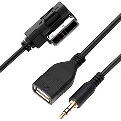 Cablu adaptor AMI MMI MDI la AUX Jack 3.5 mm si USB compatibil cu Mercedes Benz Clasa S SL CLS CL C SLK E ML GLK R cu Comand APS NTG 2.5 3 4.5