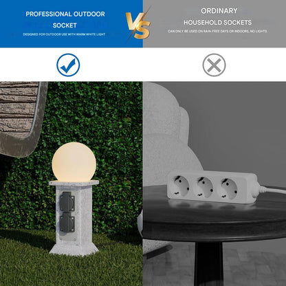 Priza de exterior decorativa, prelungitor cu 4 prize si lampa de gradina LED cu senzor de lumina, cablu de 3 m, impermeabil IP 44, priza de gradina 230V 16A cu aspect stalp de marmura