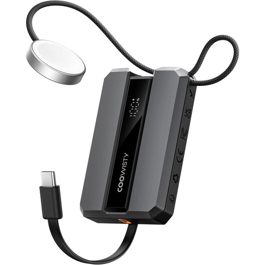 Baterie externa 2 in 1, 10000 mAh, afisaj LED, pentru Apple Watch, incarcator portabil USB C 20 W PD, cu incarcare rapida pentru iPhone, Power Bank compatibil cu Apple Watch Series 9/8/7/6/SE/5/4/3/2