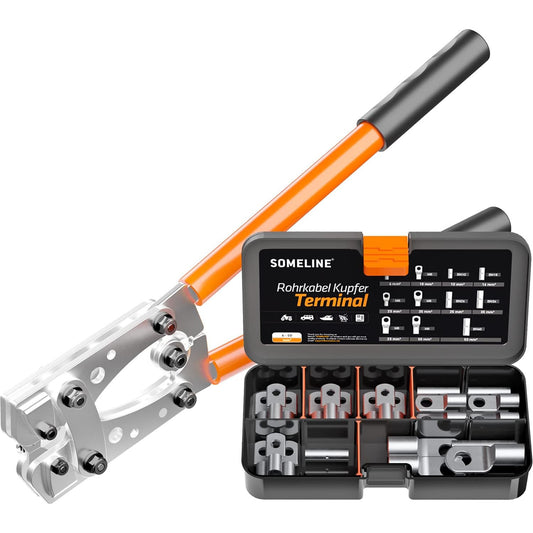 Set cleste de sertizare 6-50 mm² cu 21 bucati terminale 6 mm², 10 mm², 16 mm², 25 mm², 35 mm², 50 mm², Borne de cupru, SOMELINE