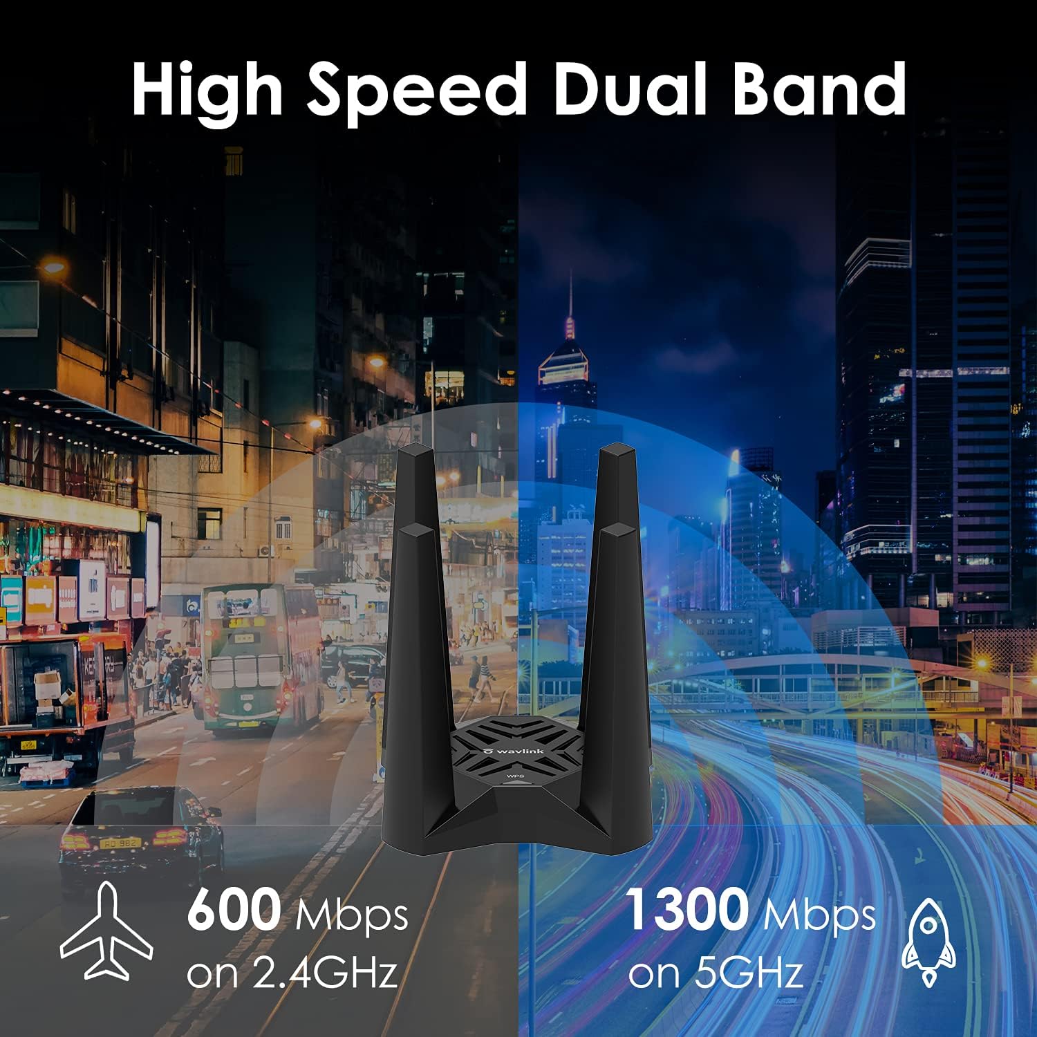 Adaptor wireless WiFi, 1900 Mbps, Dual Band 5GHz /2.4GHz, 1300 Mbps/600Mbps, 4 antene externe 3dBi, Mod Hotspot, buton WPS, Baza magnetica, accepta Windows 11/10/8/7/XP, Mac 10.7-10.15