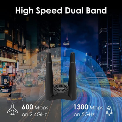 Adaptor wireless WiFi, 1900 Mbps, Dual Band 5GHz /2.4GHz, 1300 Mbps/600Mbps, 4 antene externe 3dBi, Mod Hotspot, buton WPS, Baza magnetica, accepta Windows 11/10/8/7/XP, Mac 10.7-10.15