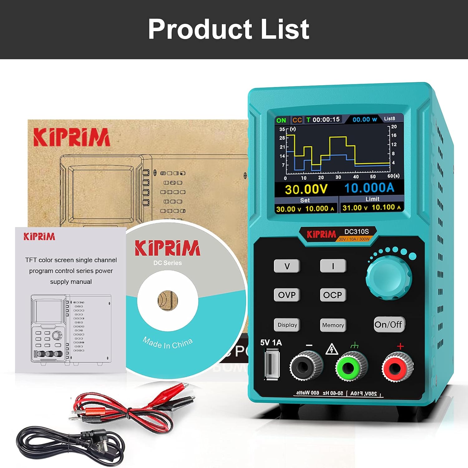 Sursa de alimentare de laborator 0-30 V, 0-10 A programabila, cu afisaj LED, interfata USB pentru control, ventilator racire, port incarcare 5V, functie protectie supracurent (OCP), protectie supratensiune (OVP), multifunctionala