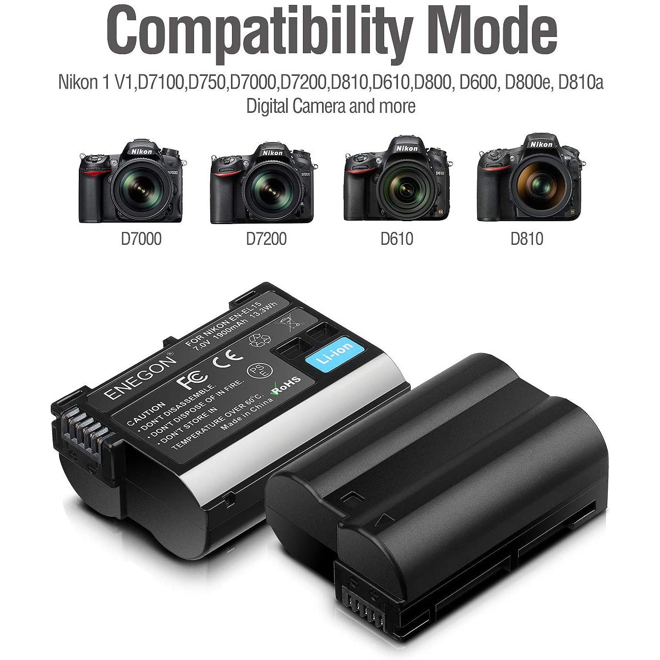 Set 2 acumulatori 1900 mAh, EN-EL15/EL15a, baterii + incarcator, pentru Nikon D7100, D750, D7000, D7200, D610, D880, D810