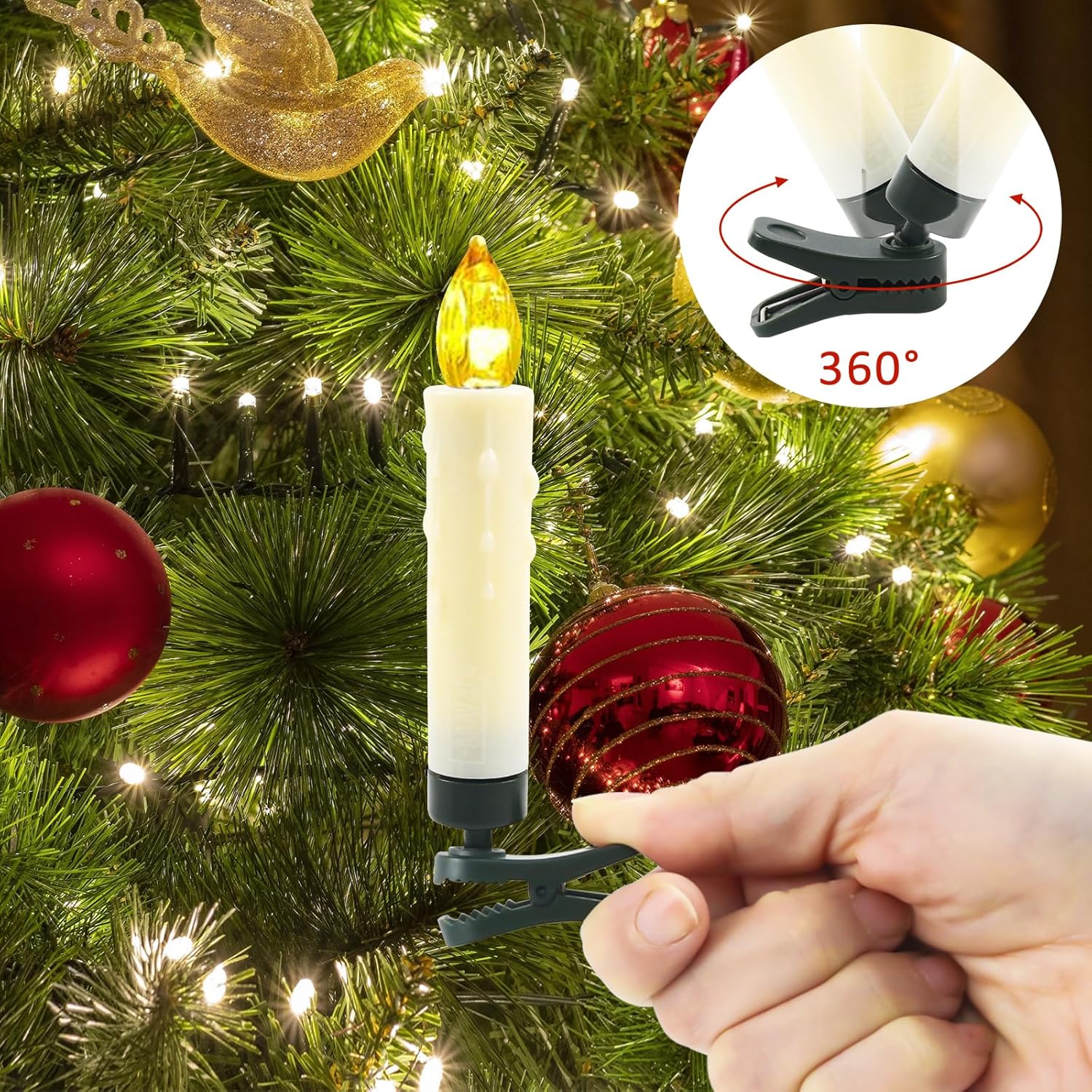 Set 30 lumanari wireless LED cu telecomanda, 1.5 x 9 cm, luminozitate reglabila, temporizator, pentru brad, cu baterii incluse