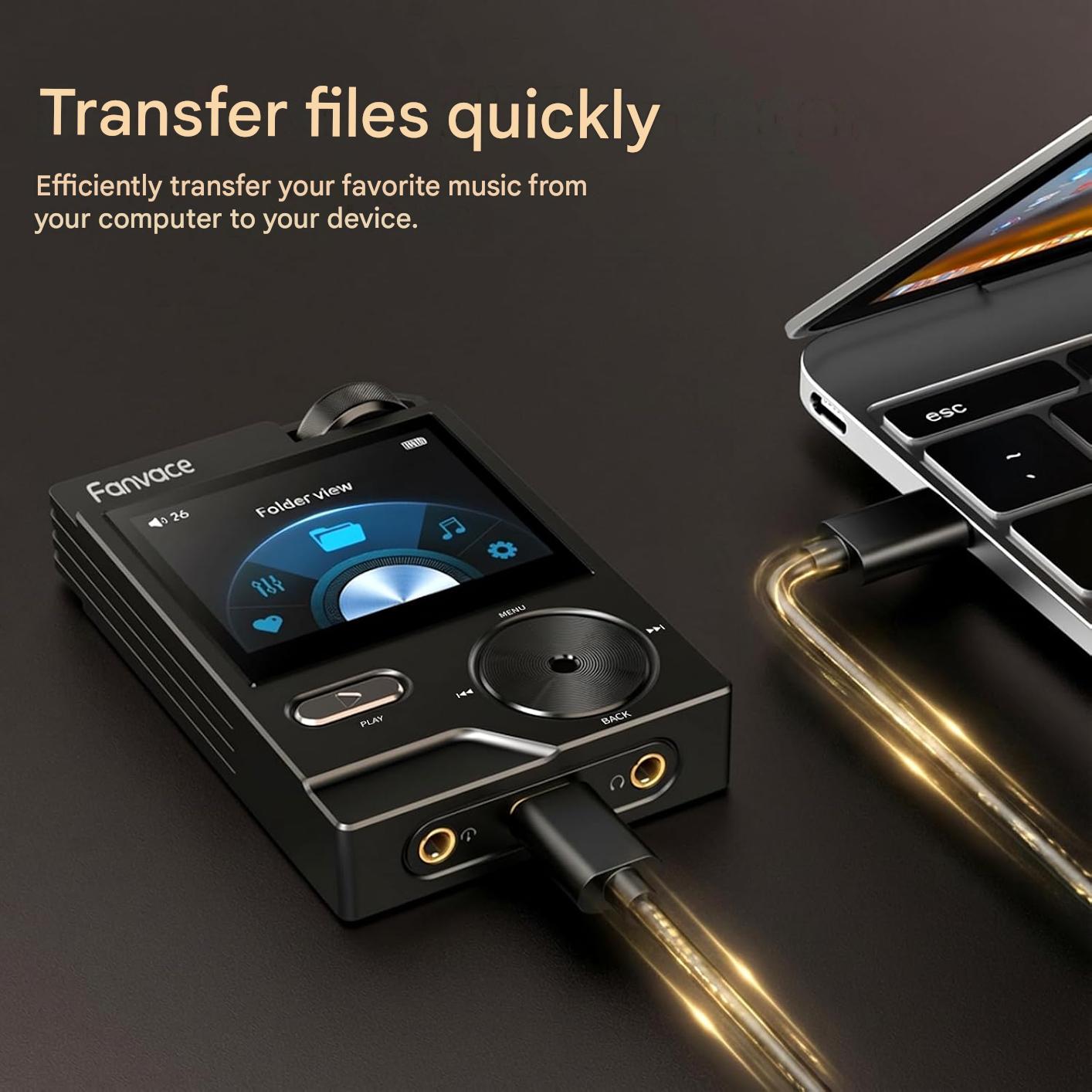 MP3 Player HiFi 64GB, audio Lossless DSD/FLAC/WAV, DAC profesional WM8965, 24bit/192kHz, ecran color 2 inch TFT, card MicroSD 64GB inclus, suport extindere pana la 256GB, baterie 2000mAh, USB-C si Jack 3.5mm, negru