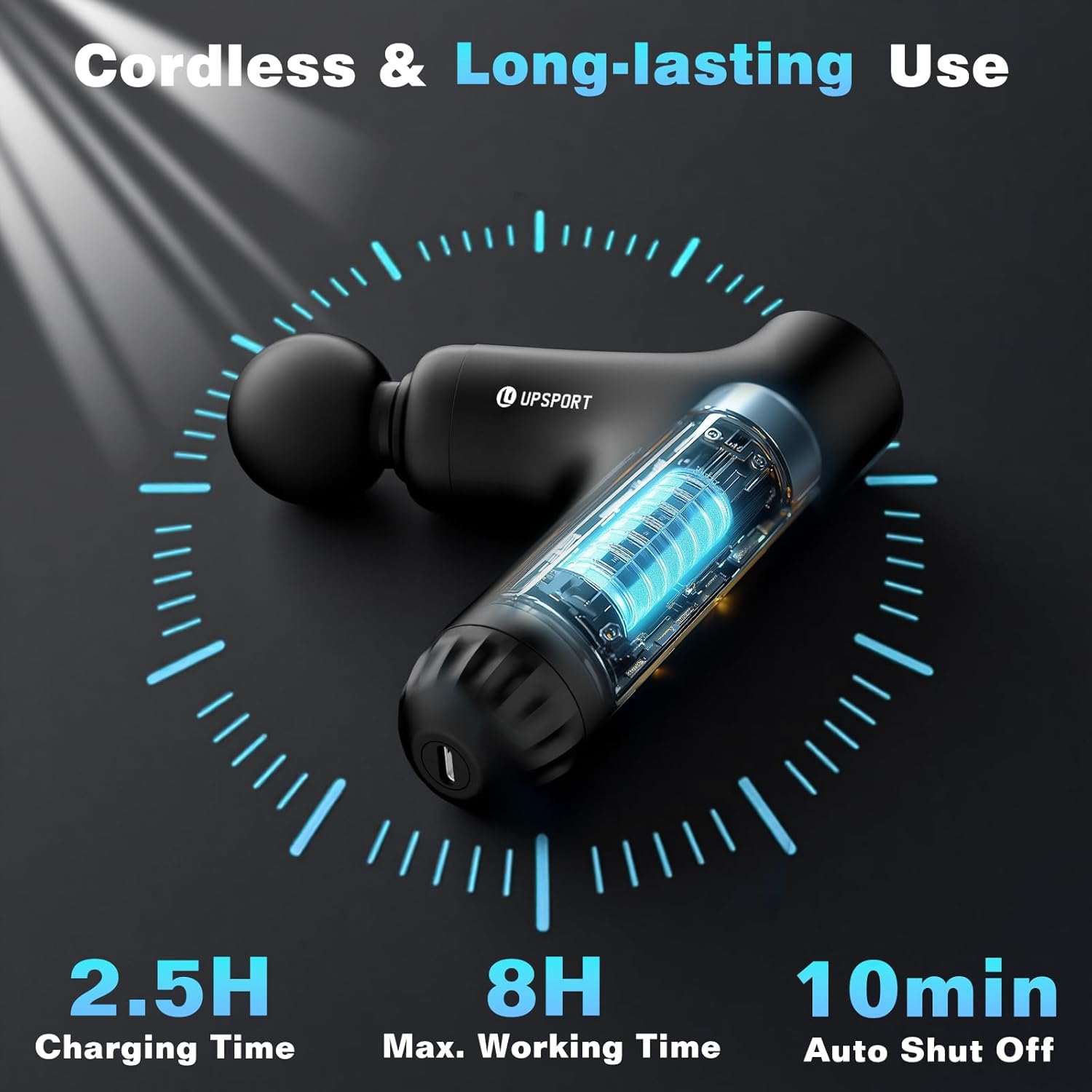 Aparat de masaj muscular tip pistol YIXISI, 4 niveluri de viteza, mod turbo, motor fara perii silentios, maner extensibil, include 4 capete speciale de masaj, pentru spate, umeri si corp, relaxare profunda si recuperare musculara