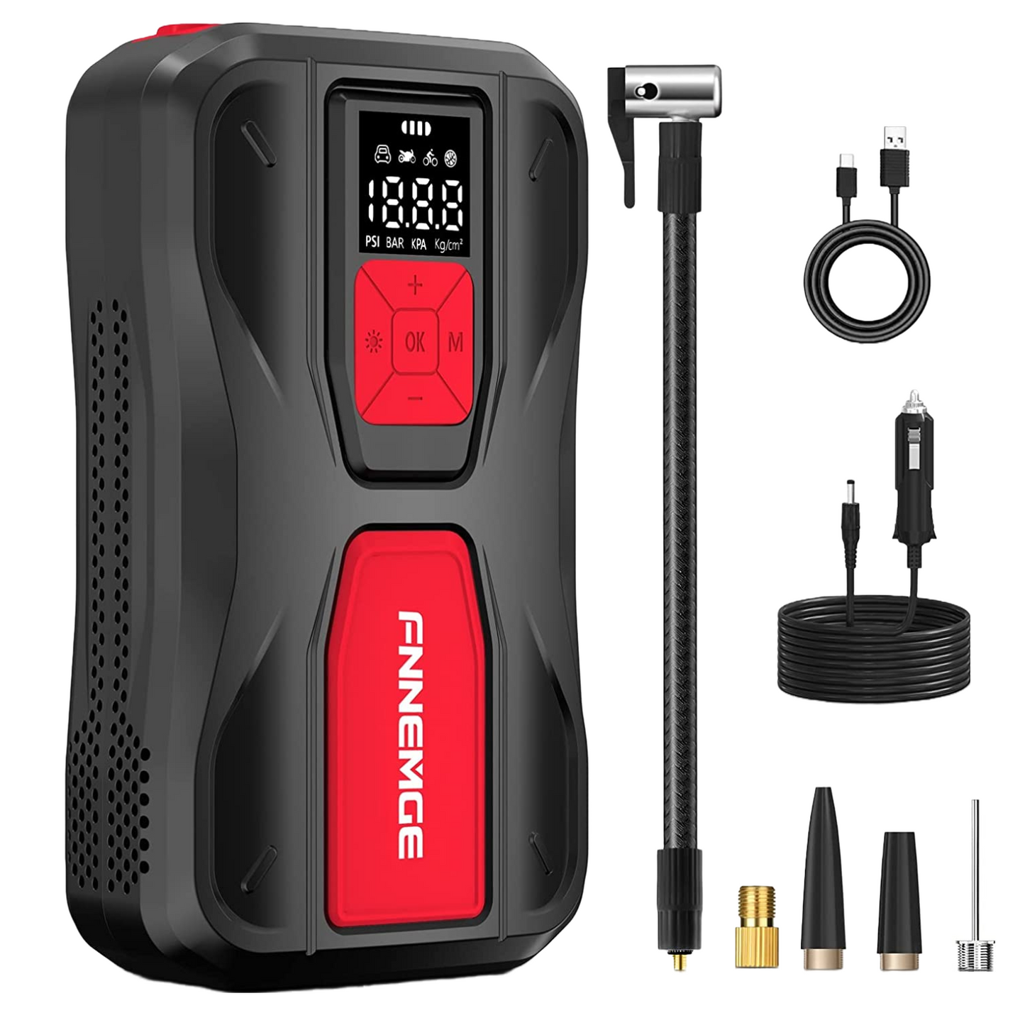 Pompa electrica, mini compresor cu baterie 6000 mAh si functionare 12V, 35 l/min, 150 PSI, functie powerbank, cu lanterna LED si afisaj, pentru auto, motociclete, bicicleta, minge