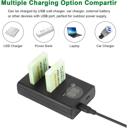 Set 2 acumulatori NB-6L, NB-6LH de 1500mAh cu incarcator dublu LCD USB pentru Canon PowerShot SX530HS, SX710HS, SX610HS, SX700HS, SX600HS, D30, S120, S200, SX510HS, 110 is, IXY 10S