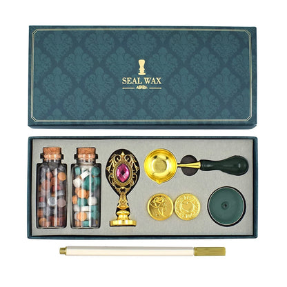 Set de stampile ceara, sigiliu cu 3 modele diferite, ceara multicolora, lumanare si lingura de topire