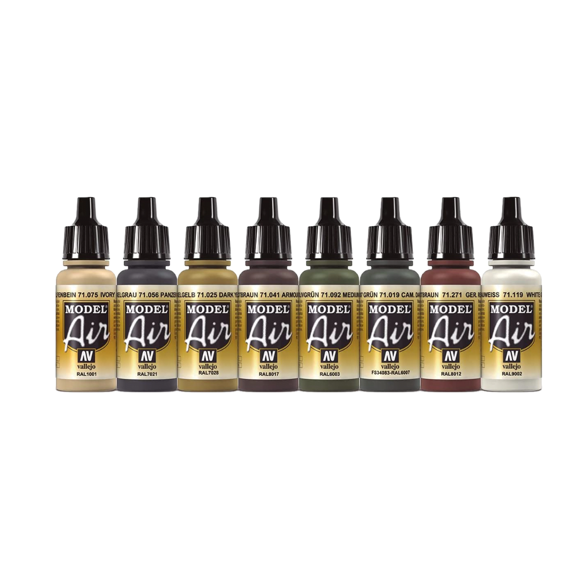 Set de 8 vopsele acrilice 17 ml pentru modelism, German Camouflage 1940-1945, Vallejo ‎VJ71206, pentru airbrush