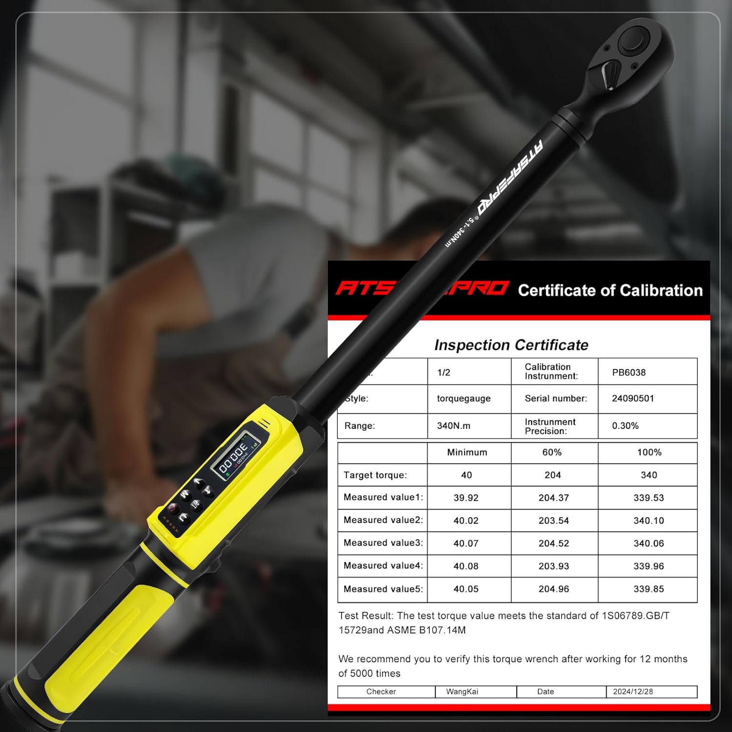 Cheie dinamometrica digitala 1/2 inch, cuplu 5.1–340 Nm, cu display LCD fata-verso, ±2% precizie, alerta sonora, cu cutie de depozitare, pentru auto, motociclete si biciclete