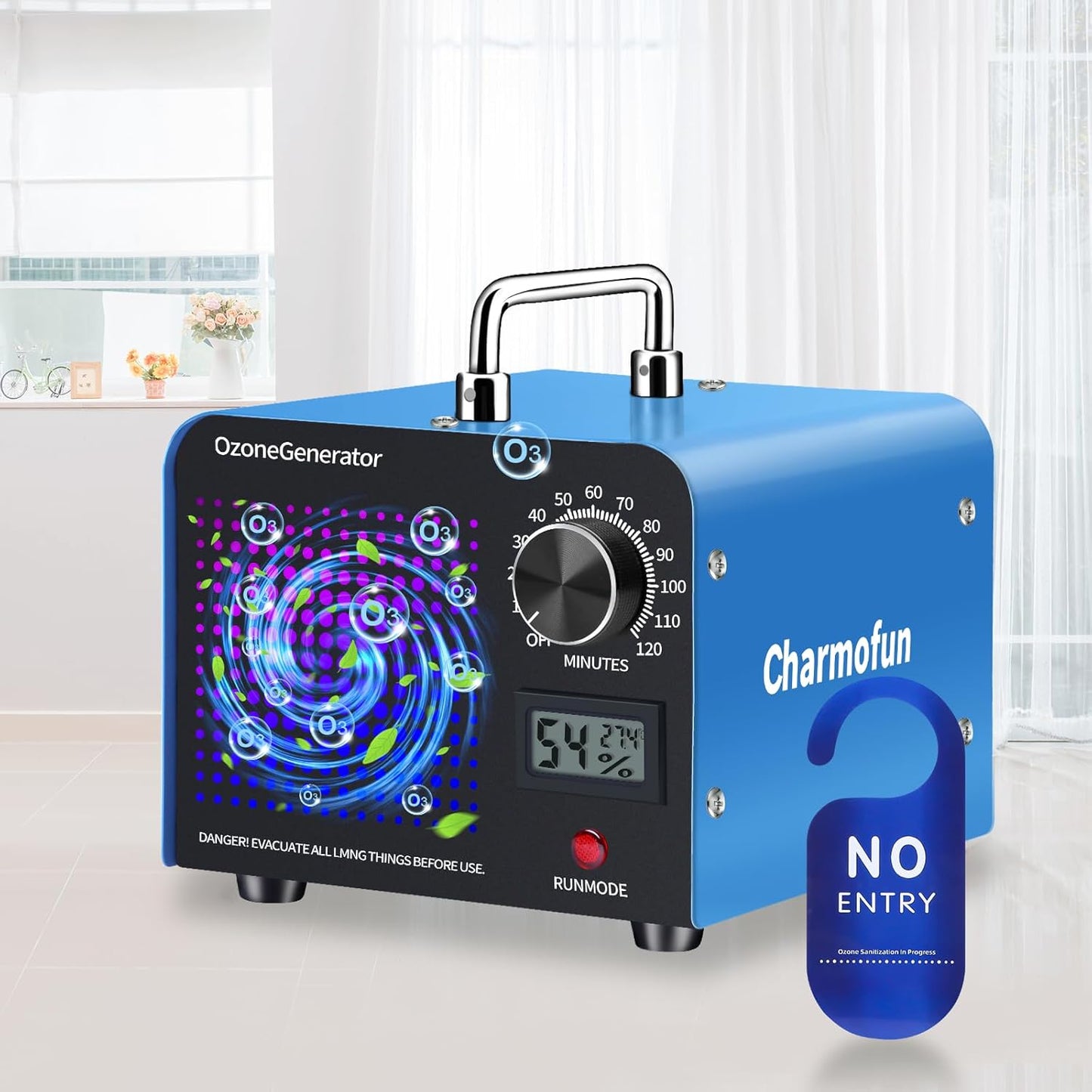 Generator profesional de ozon, 60.000 mg/h, temporizator 120 min, sterilizare, dezinfectare, cu afisaj temperatura si umiditate, purificator de aer O3 pentru masina, casa, bucatarie si zone cu animale – albastru