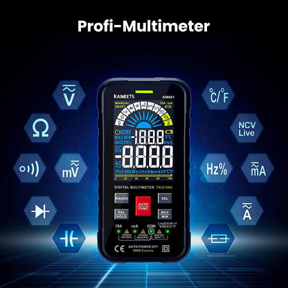 Multimetru digital smart, tester AC/DC CAT III 1000V CAT IV 600V True RMS, 10000 Counts, selectare automata a parametrilor masurati, tensiune, continuitate, rezistenta, temperatura, NCV, KAIWEETS KM601